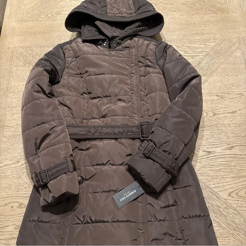 KENNETH COLE Belted Puffer Trench Coat Size Small
